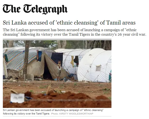 The Telegraph UK: Sri Lanka accused of 'ethnic cleansing' of Tamil areas